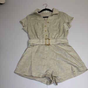 Lani The Label Linen Blend Button Front Belted Romper XS